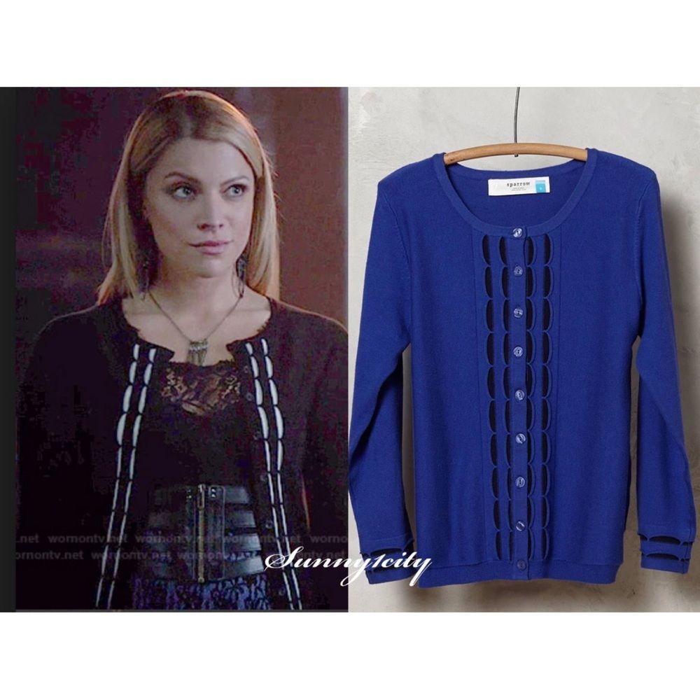 Anthropologie Scalloped Stripe Cardigan by Sparrow, Blue, Elegant
Size small